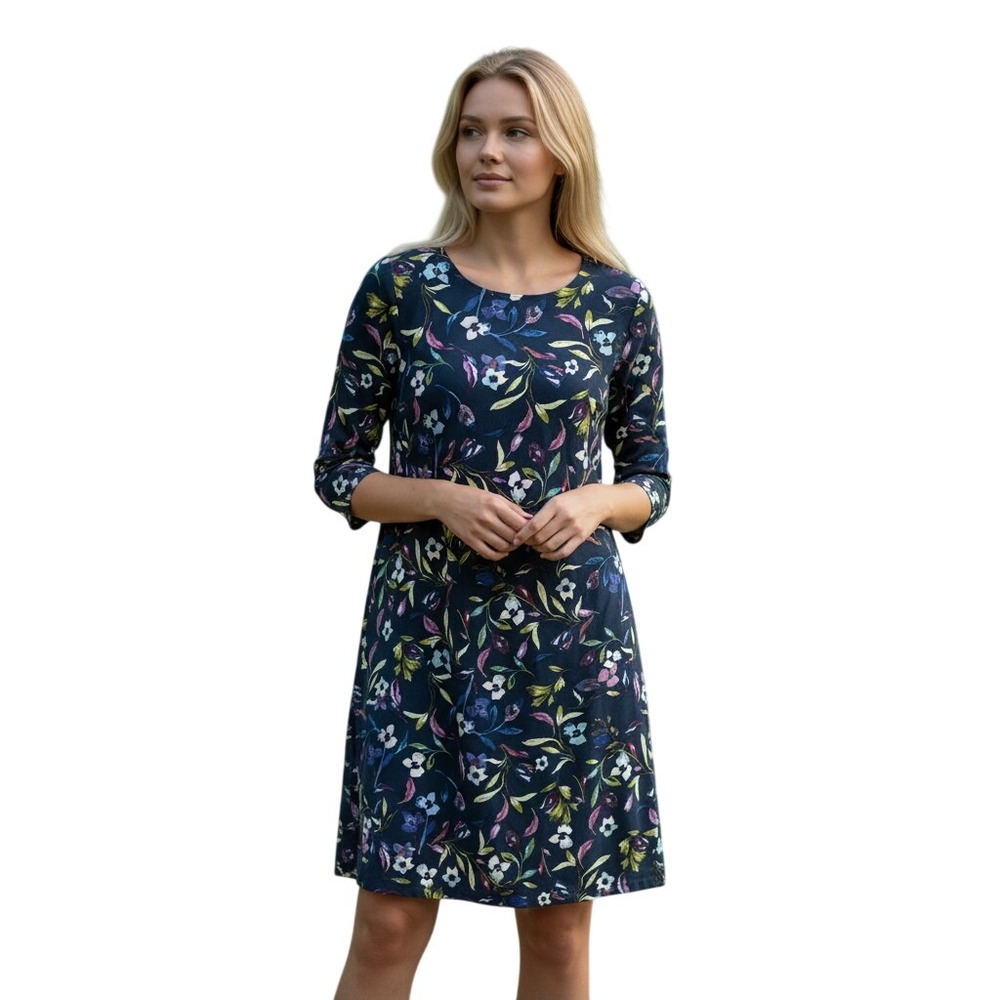 J. Jill Shift Dress Womens Medium Blue/Green Floral Rayon Excellent 3/4‎ Sleeve